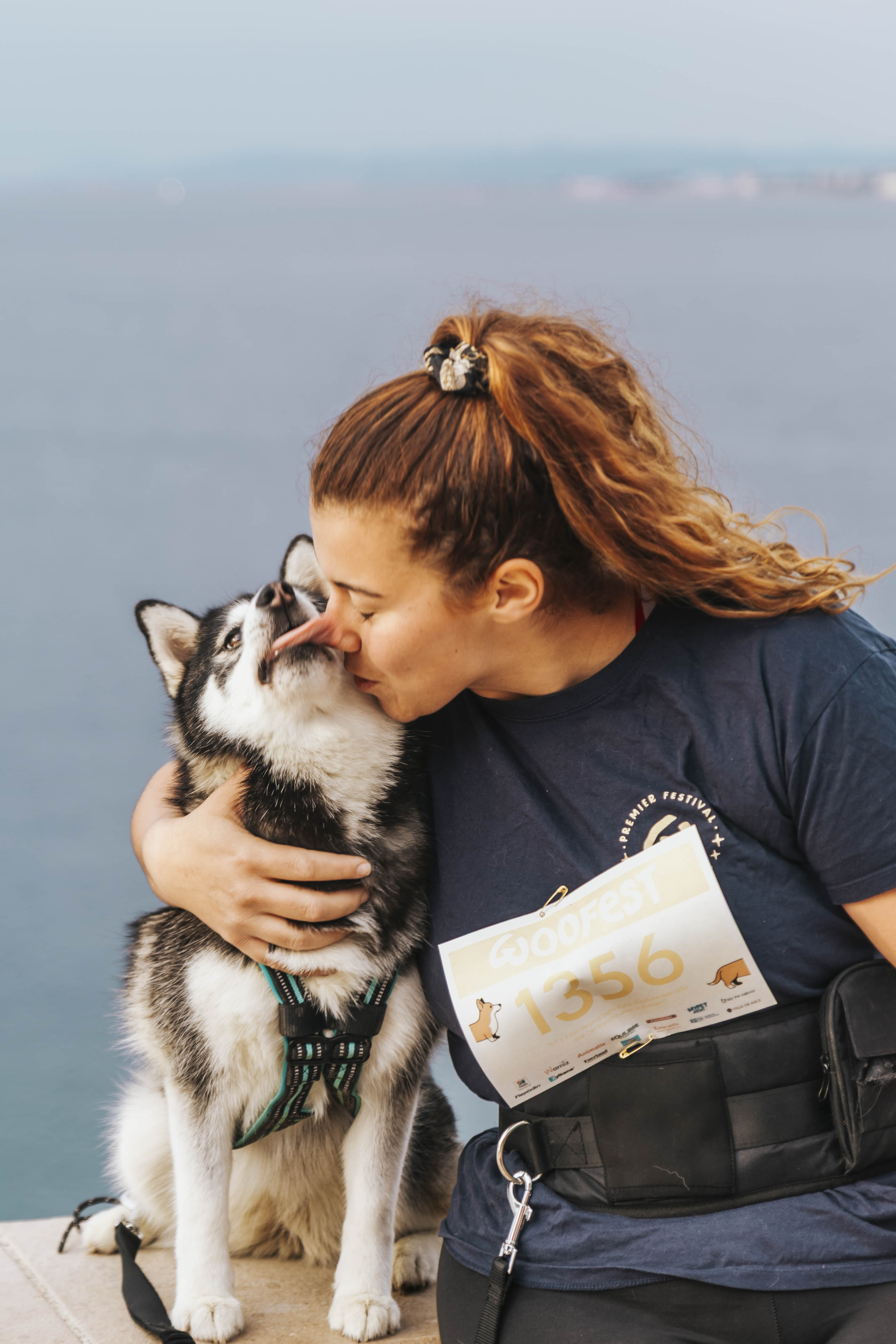 Chien et humaine pendant un événement canin